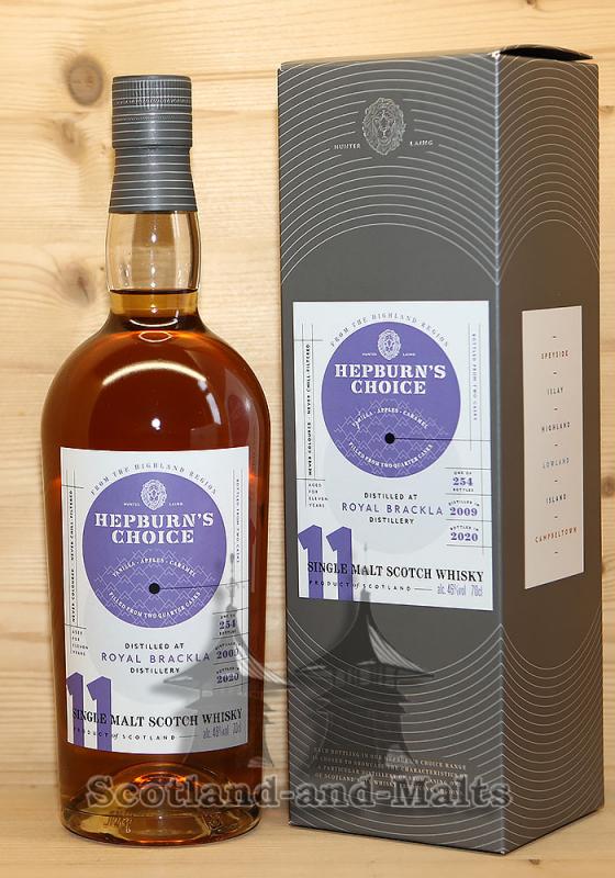 Royal Brackla 2009 - 11 Jahre Bourbon Barrel + Quarter Cask Finish mit 46,0% Hepburn’s Choice von Hunter Laing